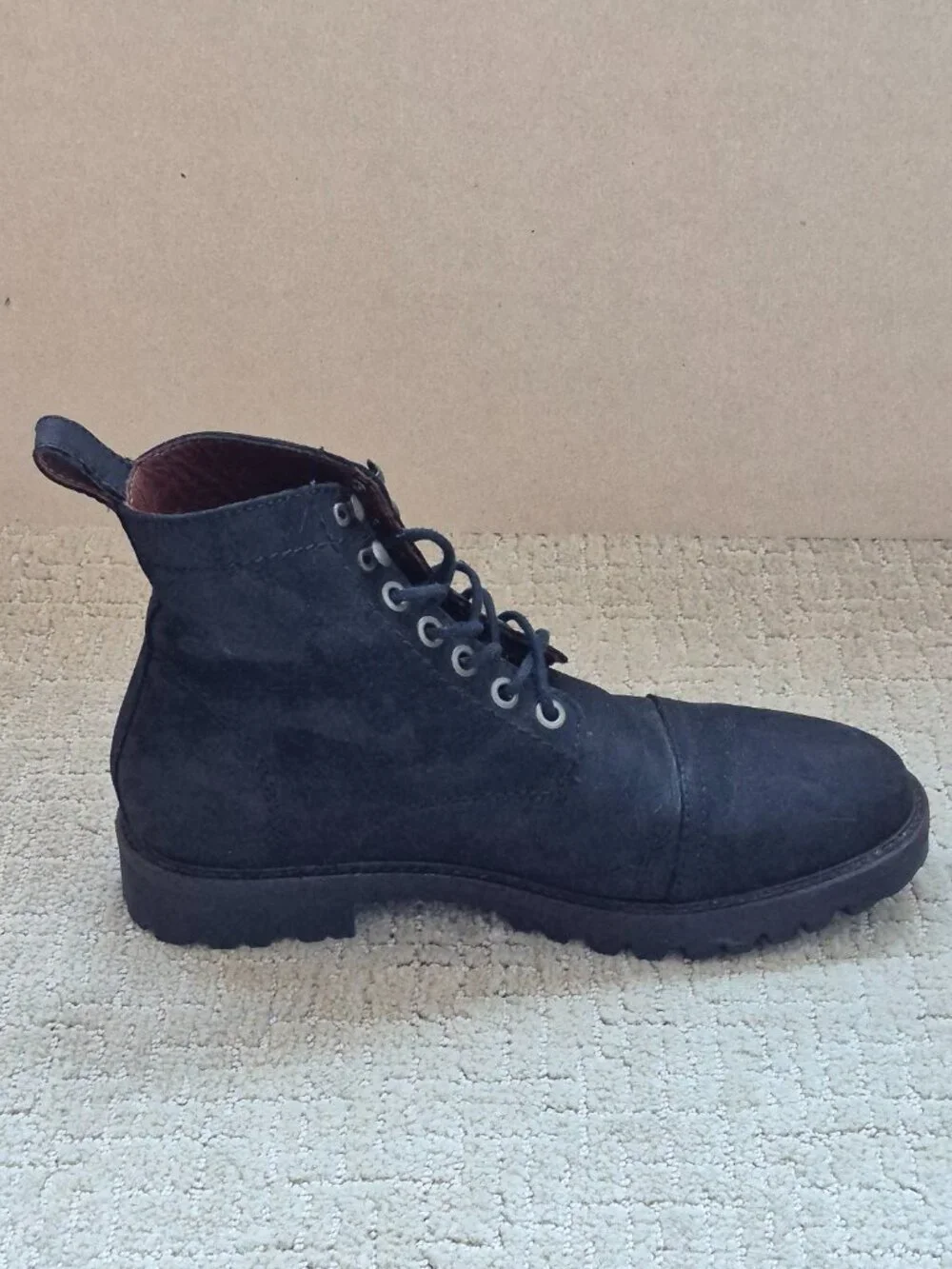 Patina Black Leather Lace Up Boots Men 9 Combat Cap Toe Lug Sole Made Mexico